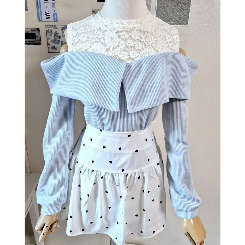 8ﾚｰｽ配色肩開きﾛﾝｸﾞｽﾘｰﾌﾞ | 4every