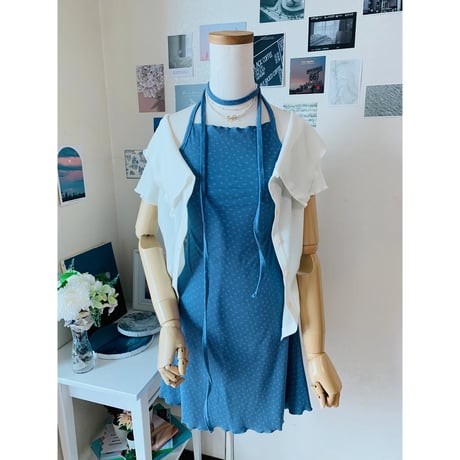 5感動リブ襟付きハフスリーブカーディガン