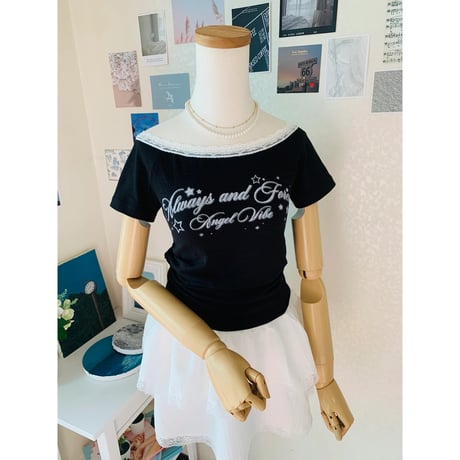 59エンゼルプリントオフショルTシャツ