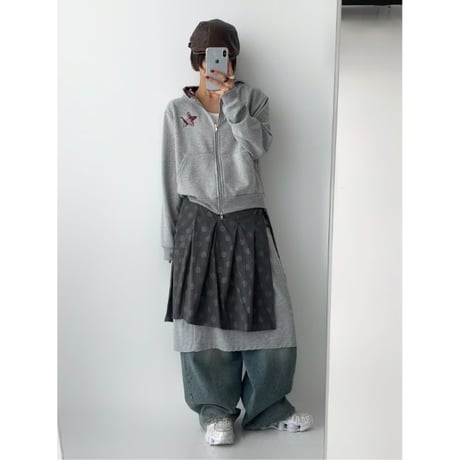 79Purplegray星チェックフードパーカー