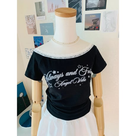 59エンゼルプリントオフショルTシャツ