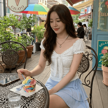 64小花リボン結びパフスリーブ