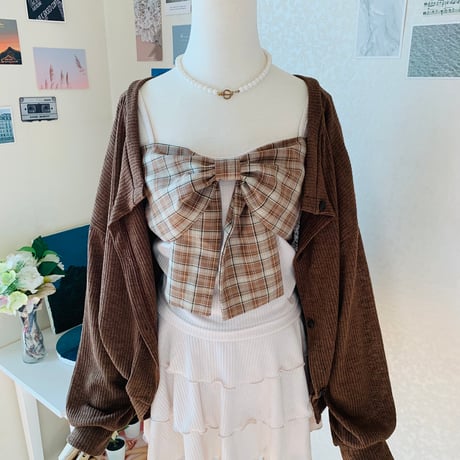 75チェックビッグリボン付キャミソール