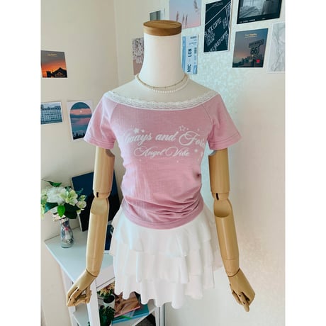 59エンゼルプリントオフショルTシャツ