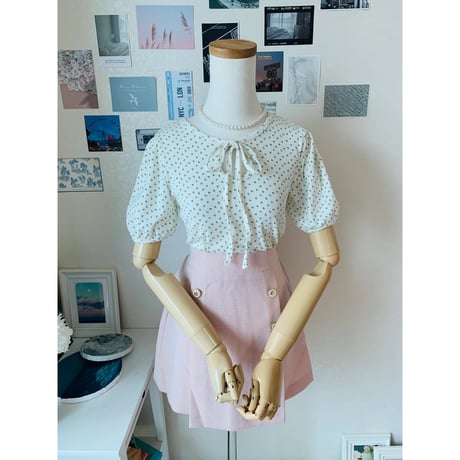 40モノ小花柄リボンTシャツ