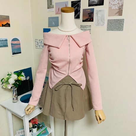 3TRストライッププリーツミニスカート