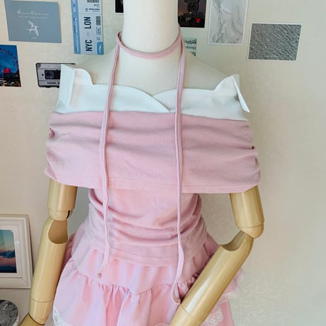 4オフショルダーシャツレイヤードハフスリーブ