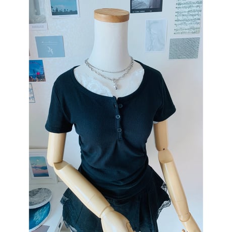 20トリーレース配色ヘンリーネックTシャツ