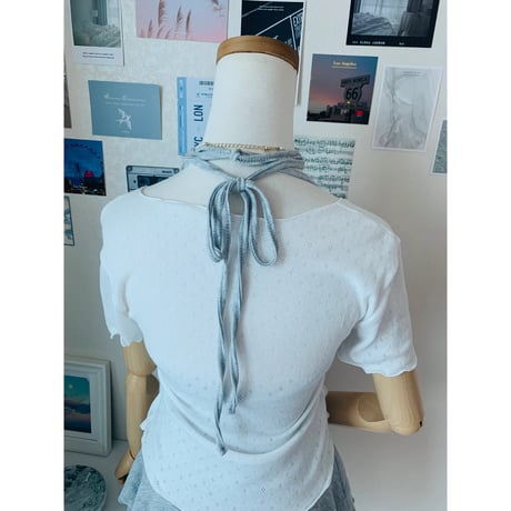 50ダイヤホルターキャミ付配色ボタントップス