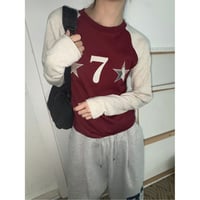 358MagentaカモフラージュスターパッチワークラグランロンT