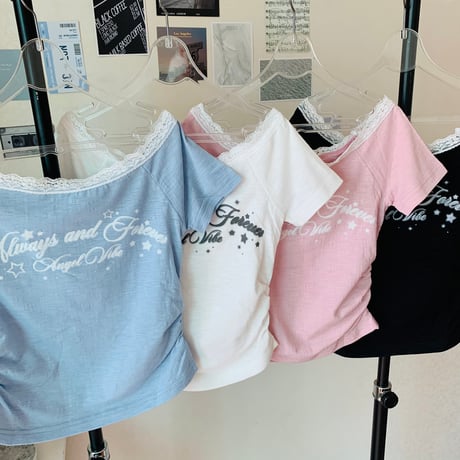 59エンゼルプリントオフショルTシャツ