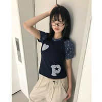 Purplegray144★ラグラン刺繡ハーフスリーブTシャツ