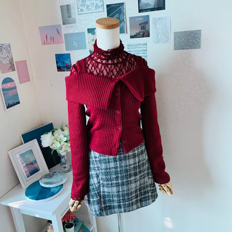 56ボタン付オフショル襟ロッグスリーブ