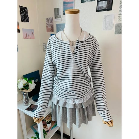 97リサストライプボタンロングスリーブ