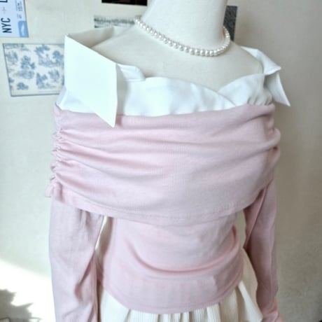 12オフショルダーシャツレイヤードロングスリーブ