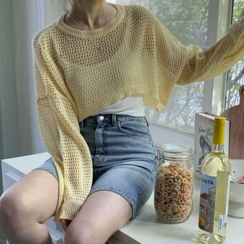 9Yellowクロップドフィッシュニット | 4every