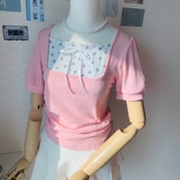 39カンクーン花柄レイヤード風ハフスリーブ