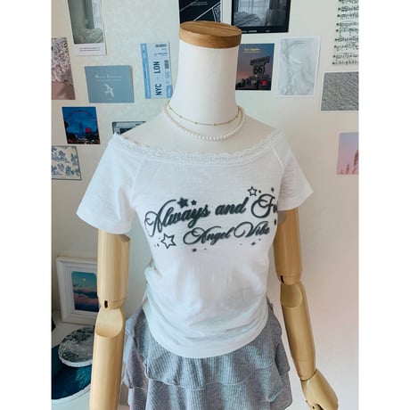 59エンゼルプリントオフショルTシャツ