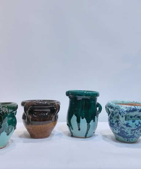 【鉢】glazed tsubo pot  　blue&green / blue marble / brown