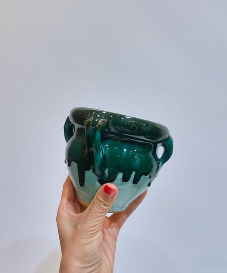 【鉢】glazed tsubo pot  　blue&green / blue marble / brown