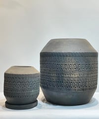 【鉢】BLACK ancient pattern pot S/L
