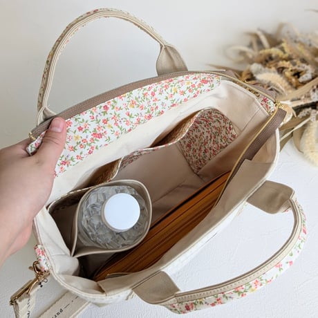 【展示品】フランス生地と倉敷帆布のしっかりトートバッグorランチバッグ  ホワイト＆アイボリー