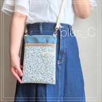 長財布が入るスマホショルダー 【size L】水色＆ブルージェイドー