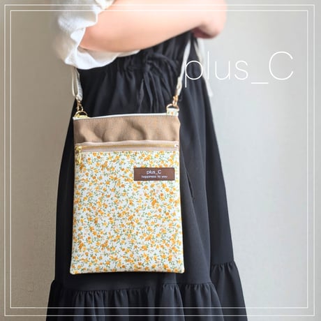 長財布が入るスマホショルダー 【size L】イエロー＆グレージュ