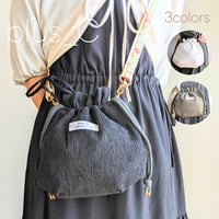 【3colors】/おもち巾着バッグ/巾着/ショルダーバッグ/ ブラック/ホワイト/カーキ