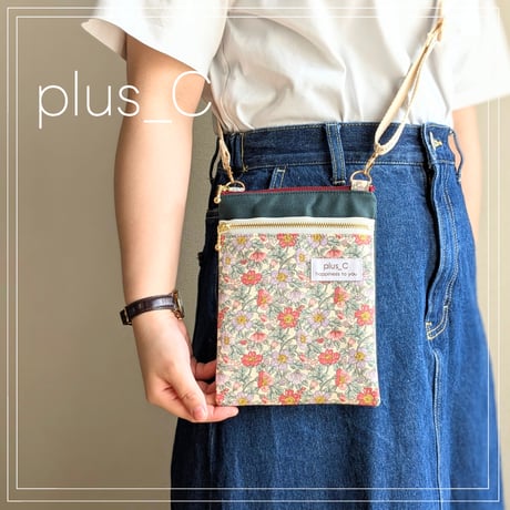 【展示品】お散歩スマホショルダー 【size M】 ピンク＆濃いグリーン
