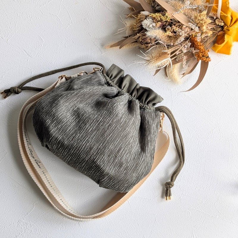 キュービック巾着バッグ THE FLAGSHIP】ディアスキン 巾着バッグ（ハンドバッグ