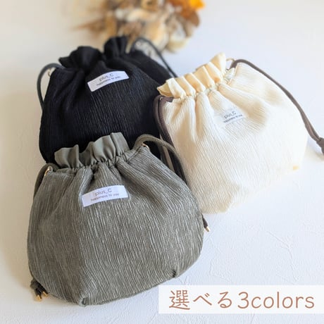 【3colors】/おもち巾着バッグ/巾着/ショルダーバッグ/ ブラック/ホワイト/カーキ