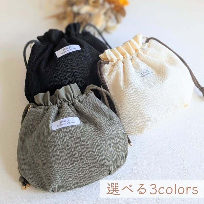 3colors】/おもち巾着バッグ/巾着/ショルダーバッグ/ ブラック