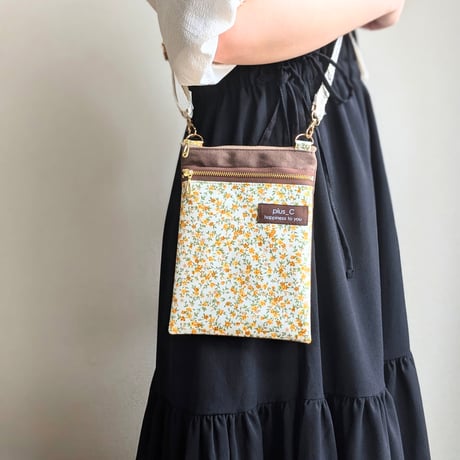 お散歩スマホショルダー 【size M】 イエロー＆焦げ茶