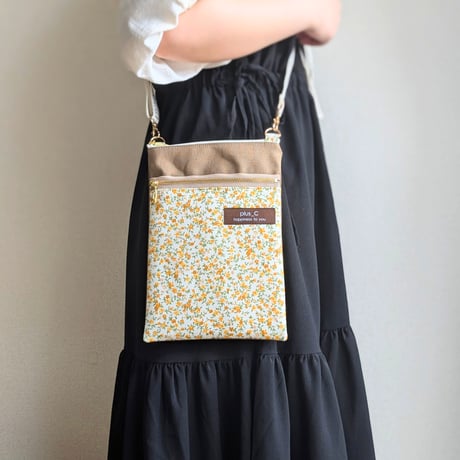 長財布が入るスマホショルダー 【size L】イエロー＆グレージュ