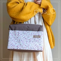 【size L】ポケットたっぷり 帆布でしっかり 四角いショルダーバッグ 紫＆エビ茶