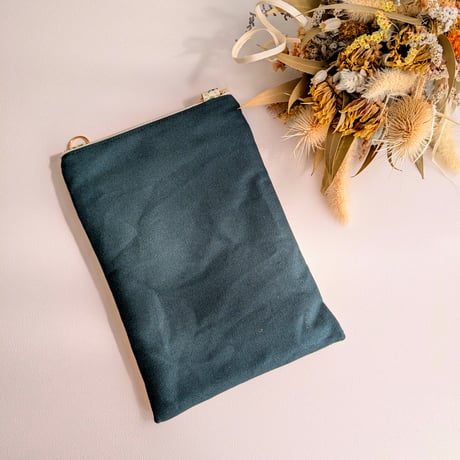 長財布が入るスマホショルダー 【size L】ボタニカル＆濃いグリーン