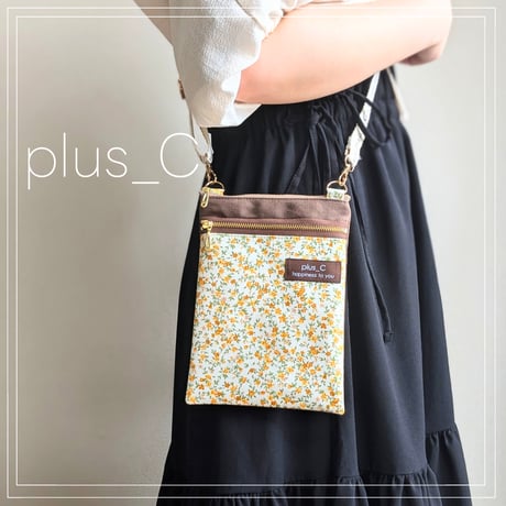 お散歩スマホショルダー 【size M】 イエロー＆焦げ茶