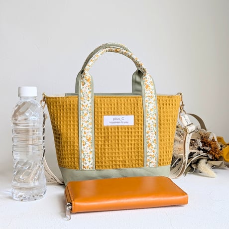 【展示品】フランス生地と倉敷帆布のしっかりトートバッグorランチバッグ  ホワイト＆アイボリー