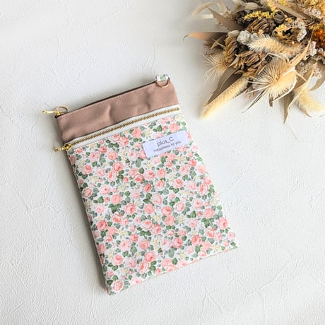 長財布が入るスマホショルダー 【size L】ピンク＆ライトシナモン