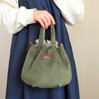 【sold out 】 2way コーデュロイ 巾着 ハンドバッグorショルダーバッグ グリーン