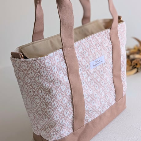 【お仕事用に大活躍】マーガレット/刺繍生地/A4/トートバッグ/ベージュ/ピンク/イエロー