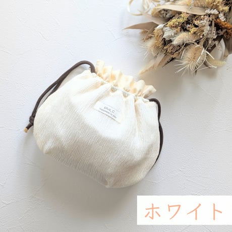 【3colors】/おもち巾着バッグ/巾着/ショルダーバッグ/ ブラック/ホワイト/カーキ