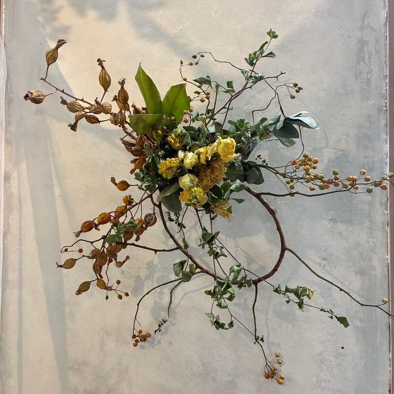 薔薇＆スモークツリー ナチュラルオーバルリース 橤 ロマンチック