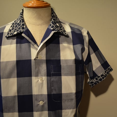kenneth field open collar shirt -ginghamcheck-