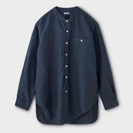 PHIGVEL‐MAKERS Co．Linen Band Collar Long Shirt(InkNavy)