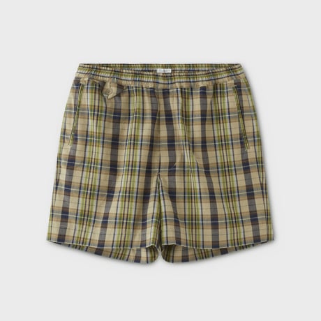 PHIGVEL‐MAKERS Co．MADRAS STRING SHORTS (beige×navy)