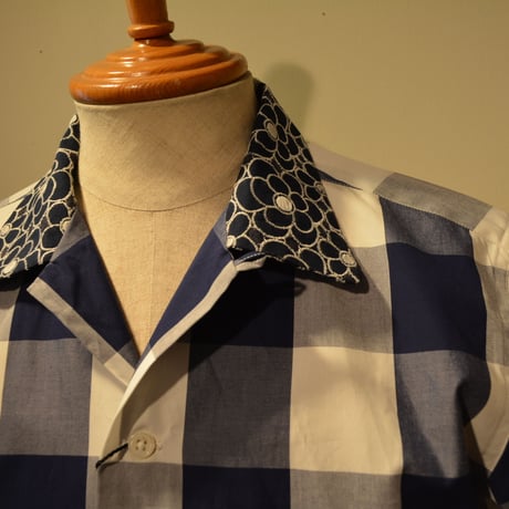 kenneth field open collar shirt -ginghamcheck-