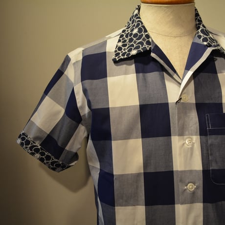 kenneth field open collar shirt -ginghamcheck-