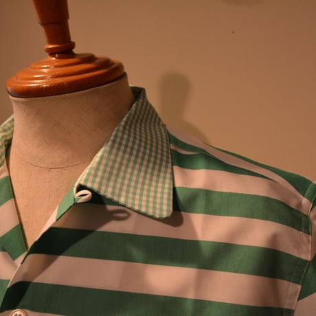 kenneth field open collar shirt -green border-